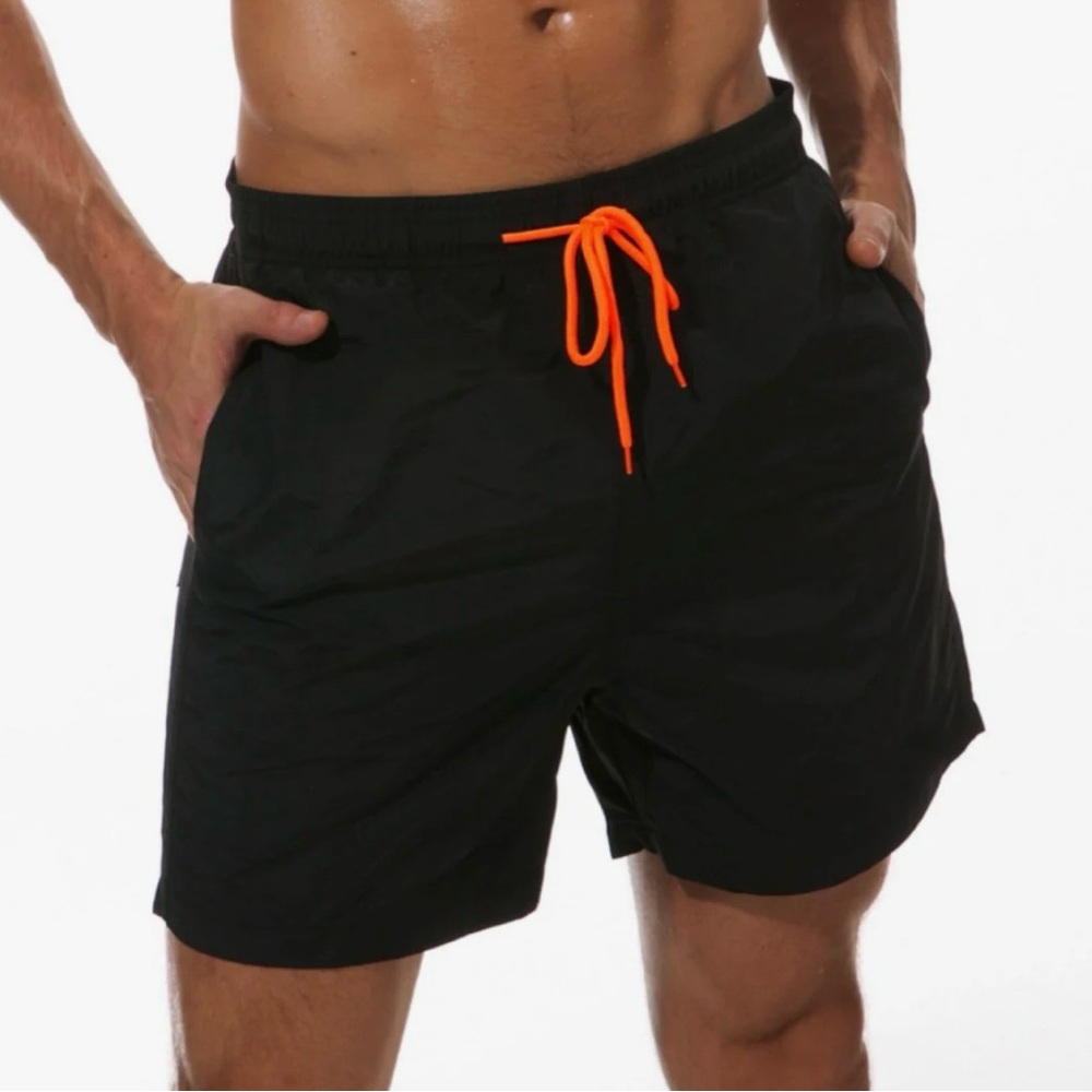 SILKWORLD Men's Swim Trunks Quick Dry Beach Shorts with Pockets Size XL, Black